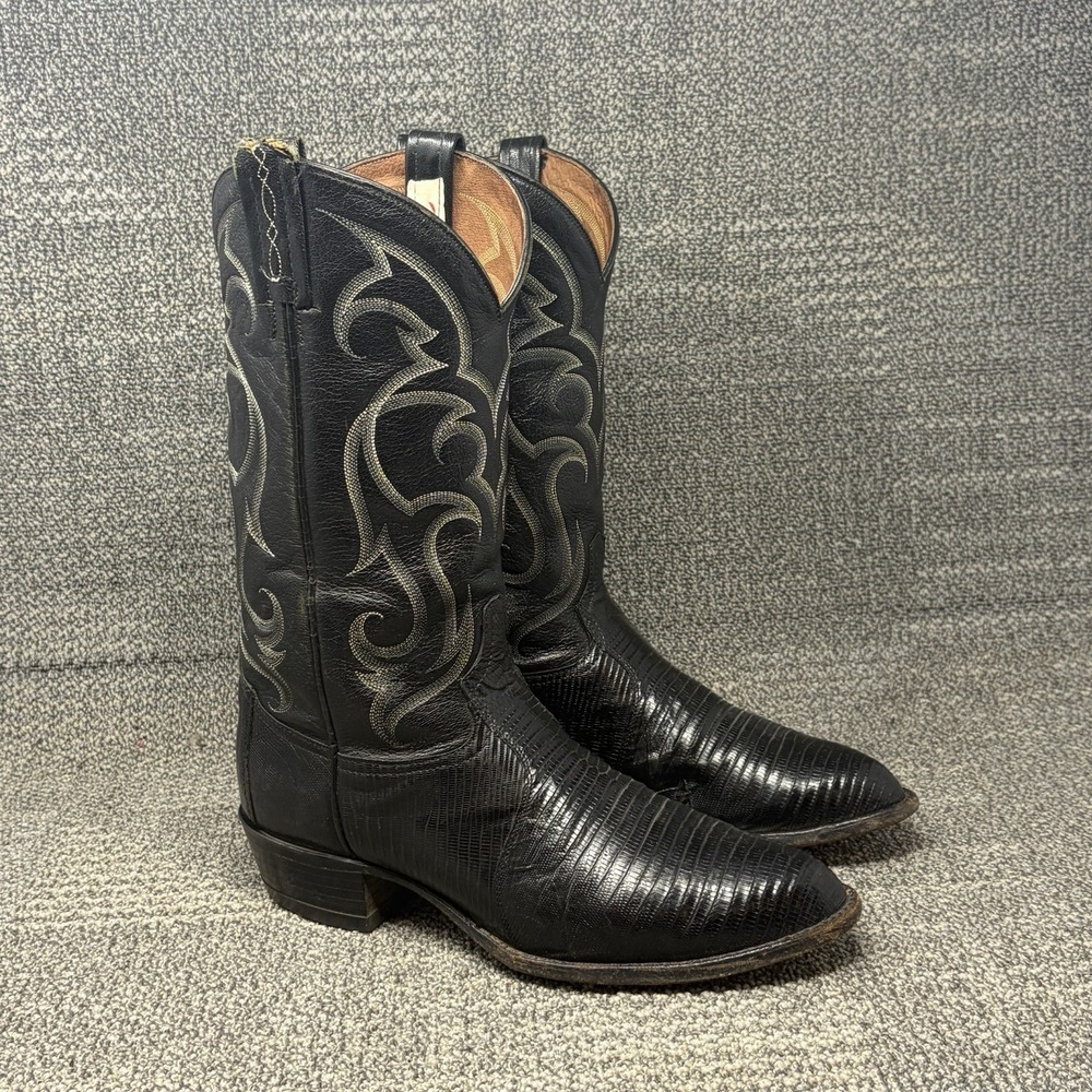 Tony Lama CZ810 Black Teju Lizard Leather Round Toe Cowboy Boots Men Size 11 D